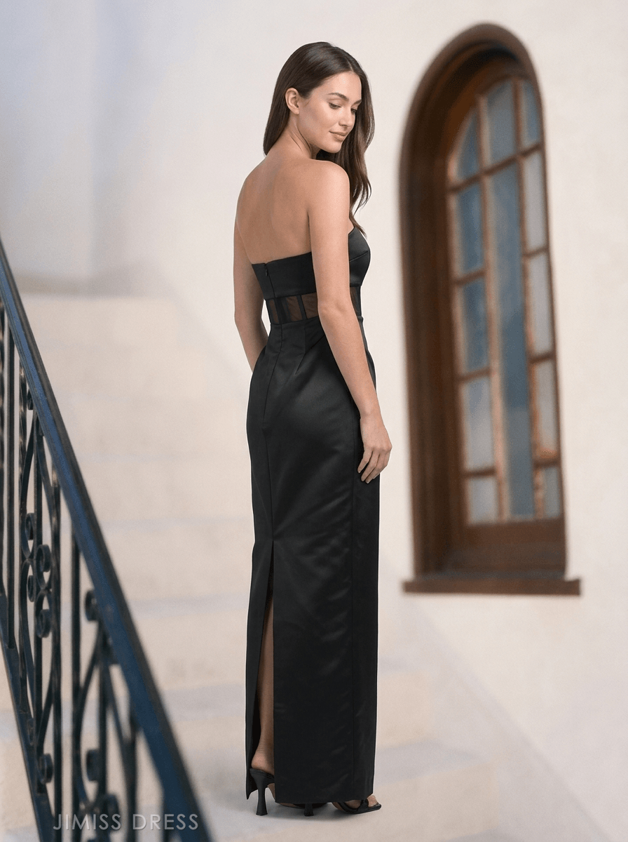 Sophisticated Satin Sheath Strapless Sweetheart Sleeveless Zipper Back Floor-Length Evening Dresses