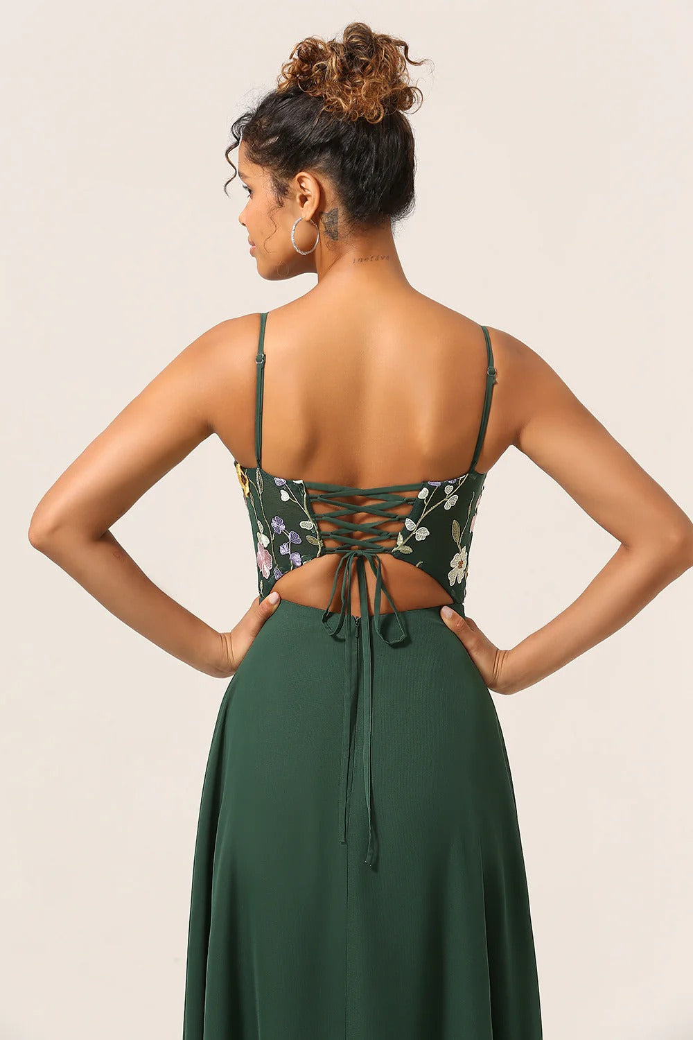 Spaghetti Strap Corset Dress with Lace-Up Back & High Slit