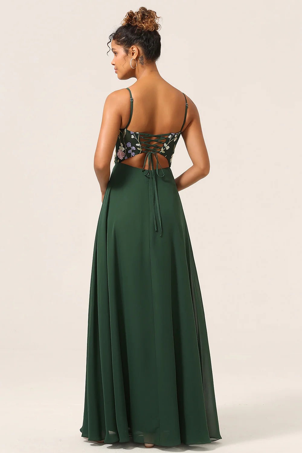 Spaghetti Strap Corset Dress with Lace-Up Back & High Slit