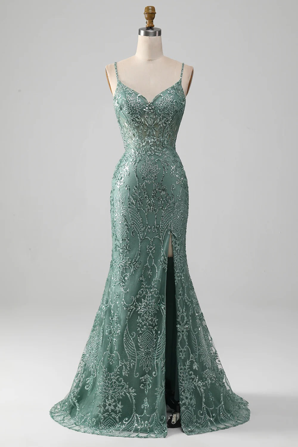 Spaghetti Strap Prom Dress with Crisscross Back & High Slit