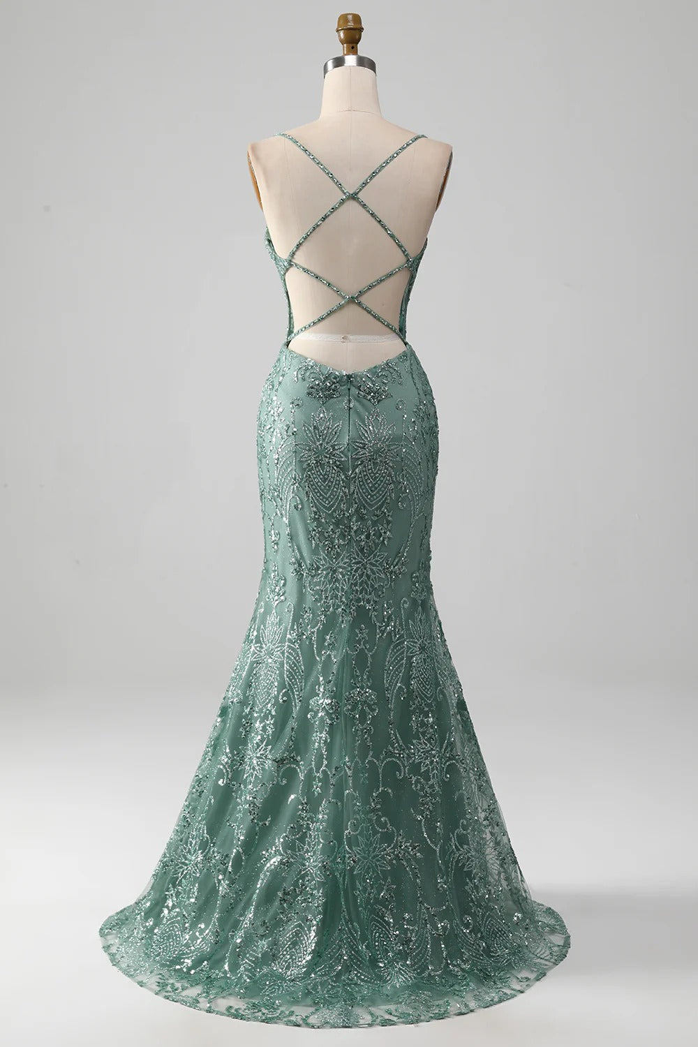 Spaghetti Strap Prom Dress with Crisscross Back & High Slit
