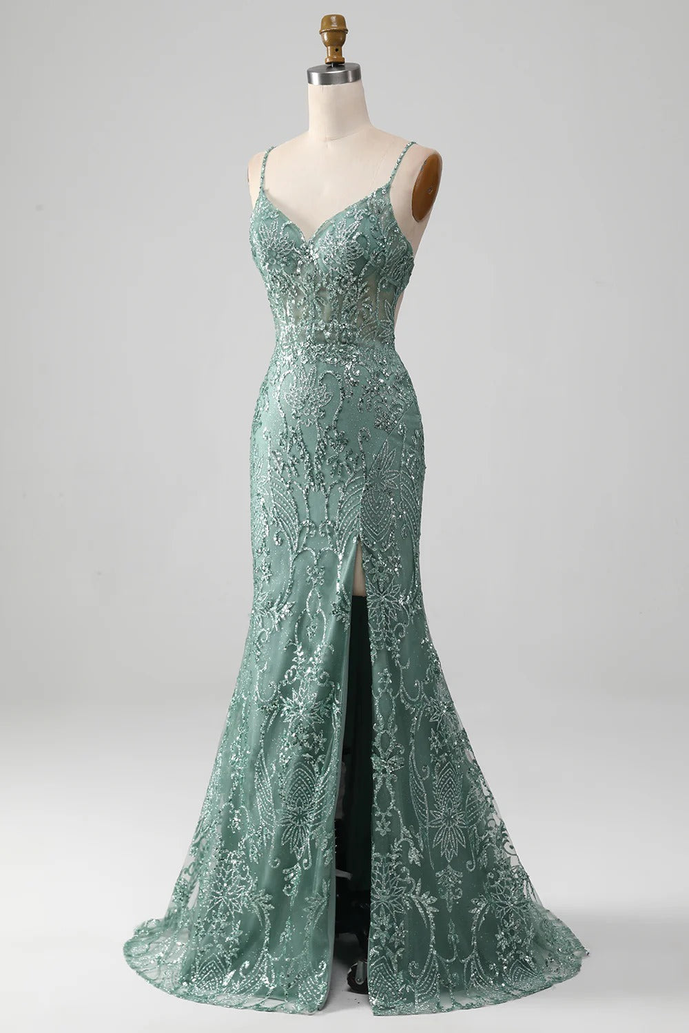 Spaghetti Strap Prom Dress with Crisscross Back & High Slit