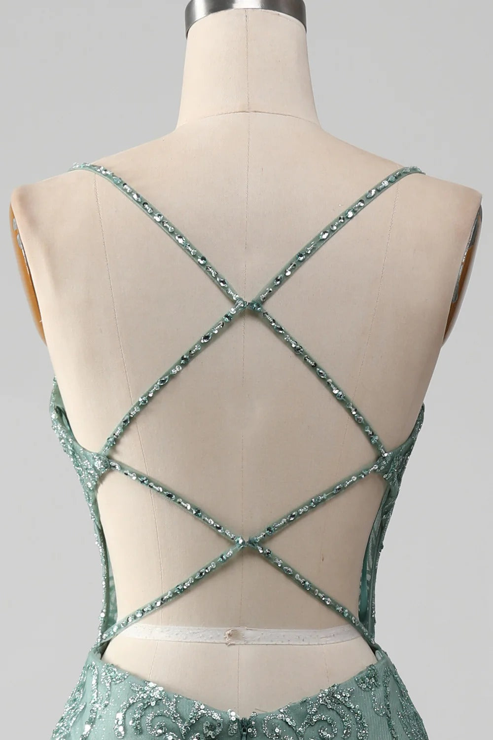 Spaghetti Strap Prom Dress with Crisscross Back & High Slit