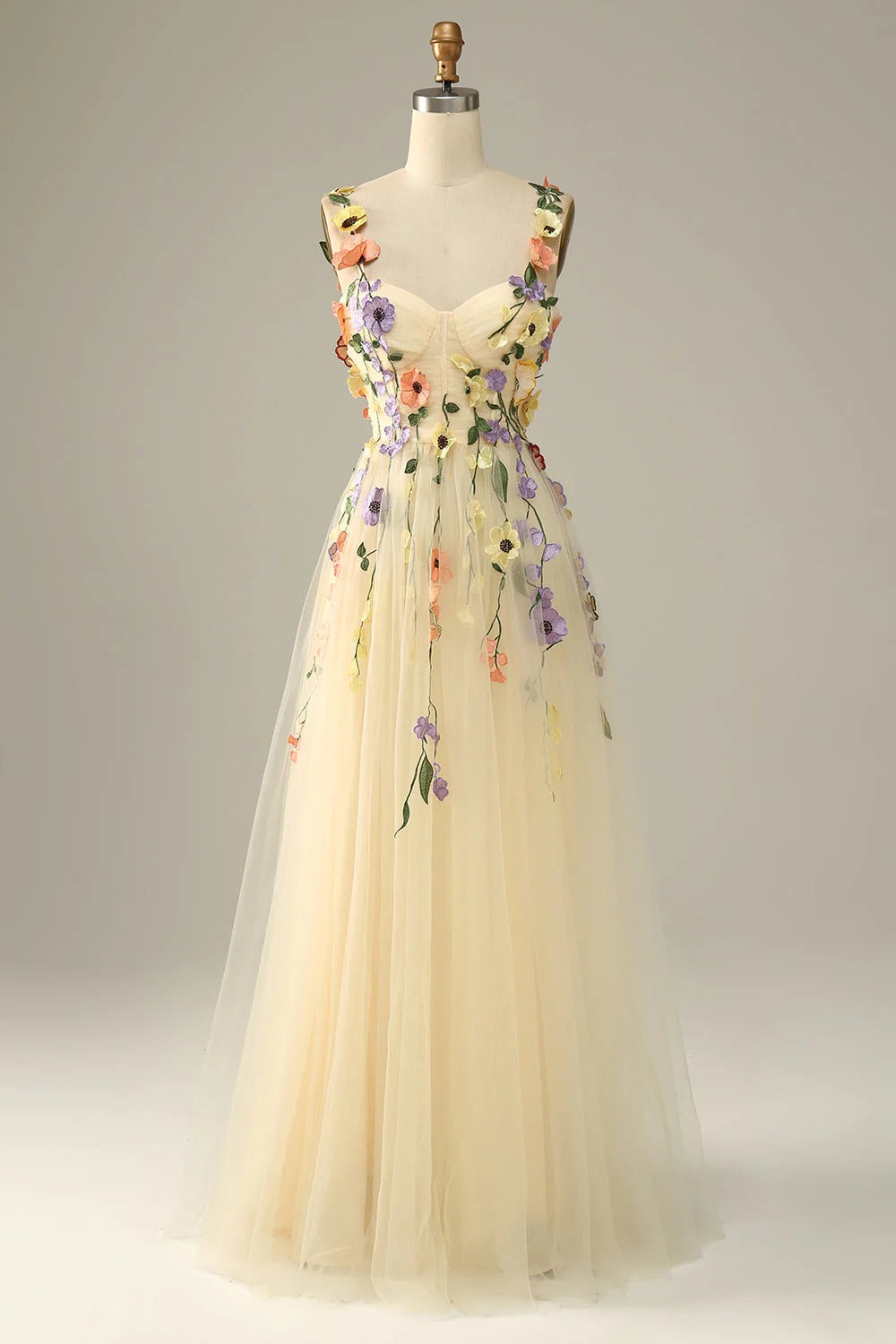 Spaghetti Strap Prom Dress with Open Back & A-Line Skirt