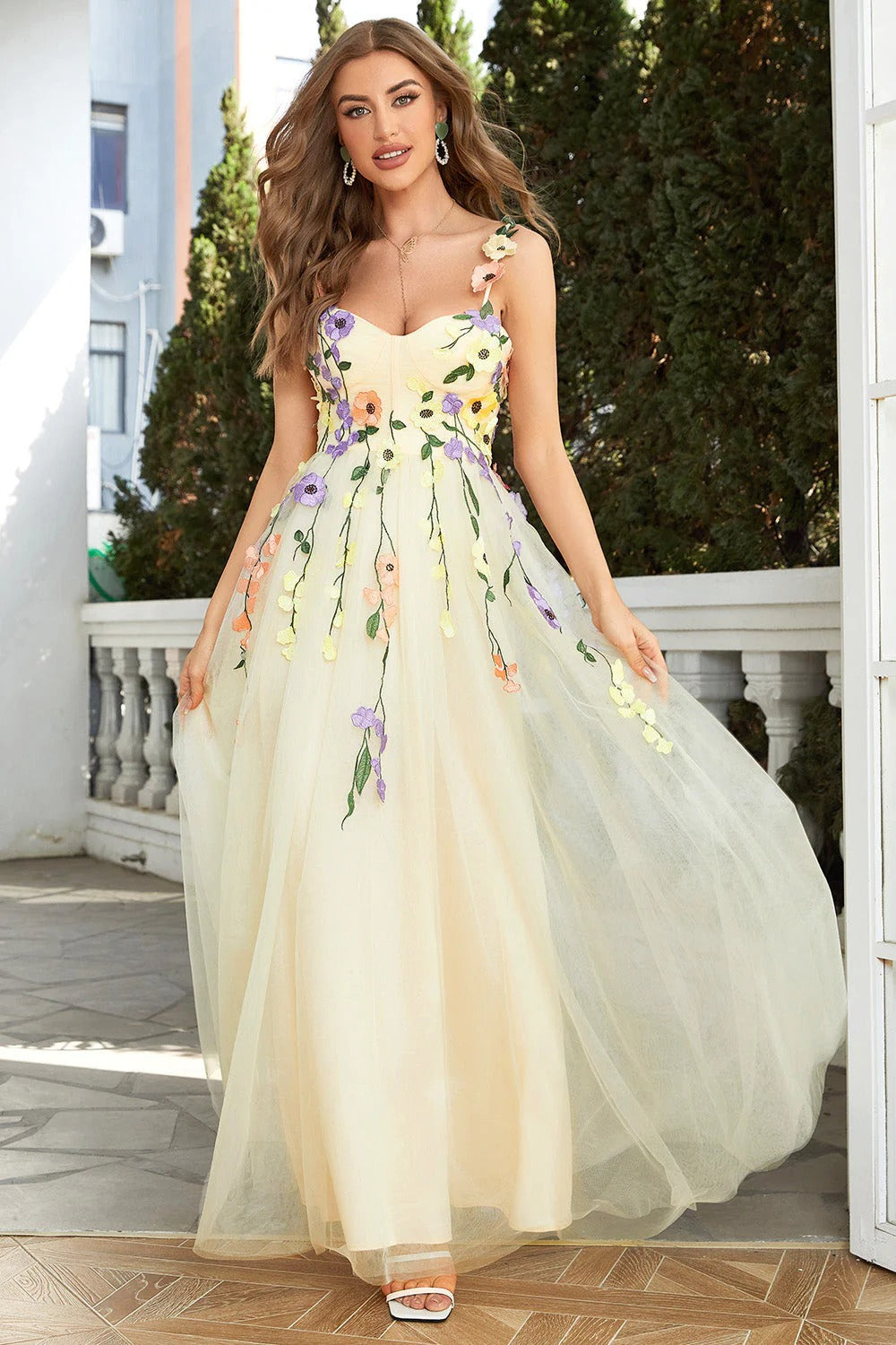 Spaghetti Strap Prom Dress with Open Back & A-Line Skirt