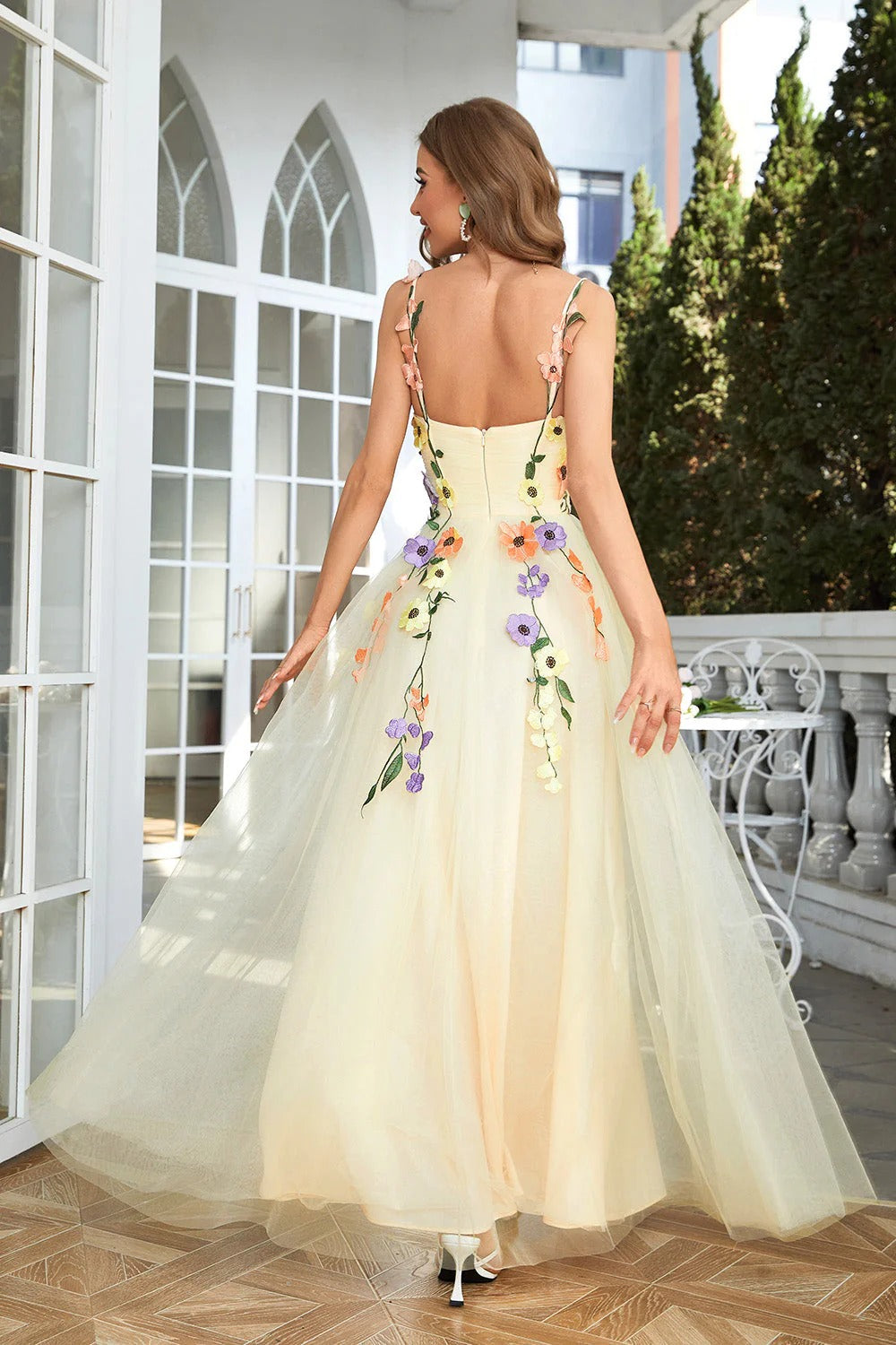 Spaghetti Strap Prom Dress with Open Back & A-Line Skirt
