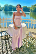 Lavender Satin Sheath/column Floor-Length Bridesmaid Dress