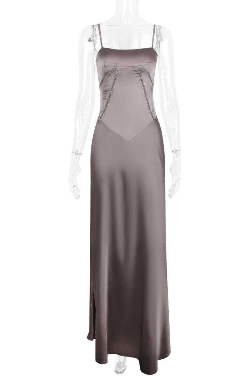Lavender Satin Sheath/column Floor-Length Bridesmaid Dress