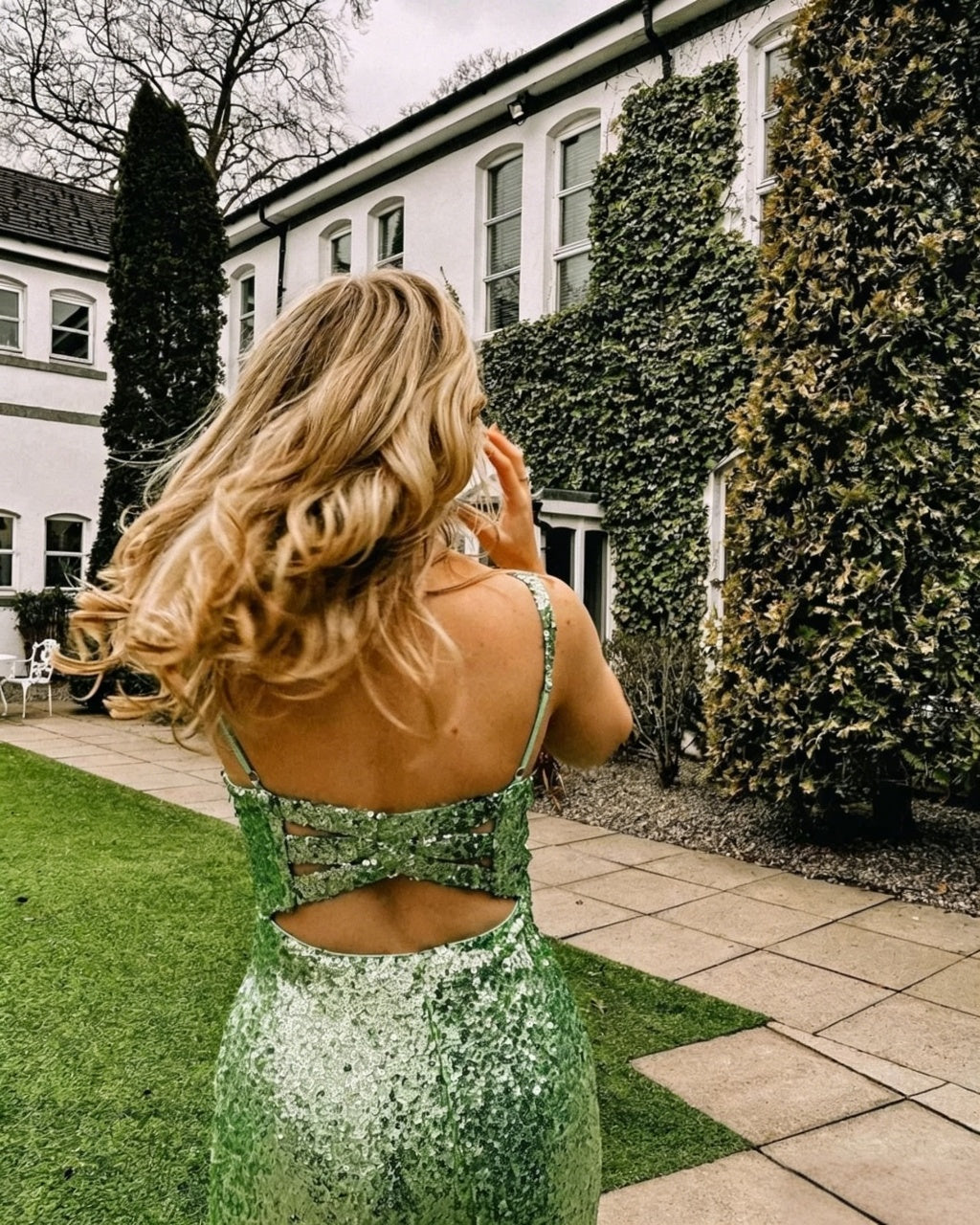 Sparkly Mermaid Spaghetti Strap Sweetheart Cutout Back Slit Floor Length Sequin Evening Dress
