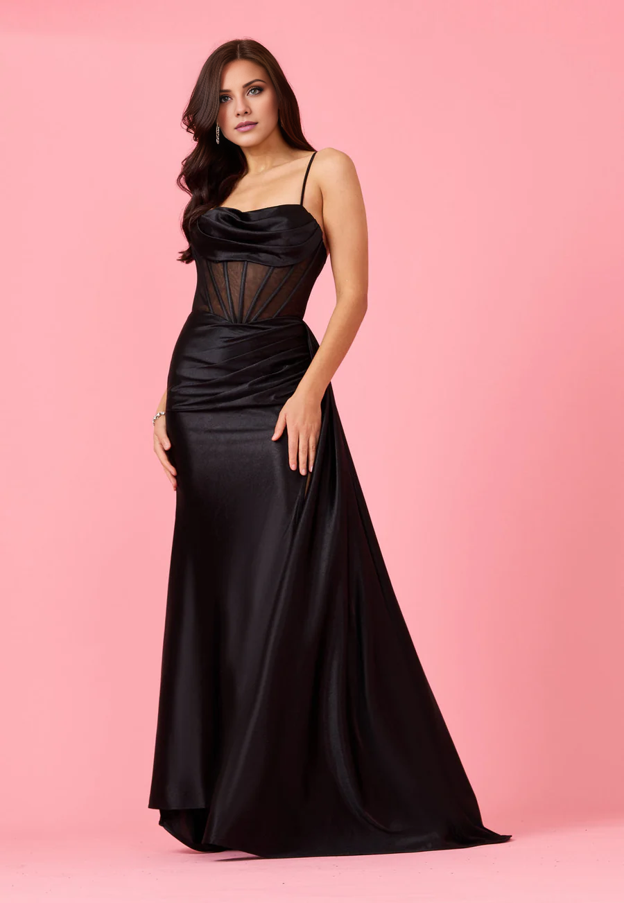 Vestido de fiesta largo hasta el suelo, sin mangas, con escote cuadrado, hombros descubiertos, tirantes finos, espalda descubierta, abertura lateral 