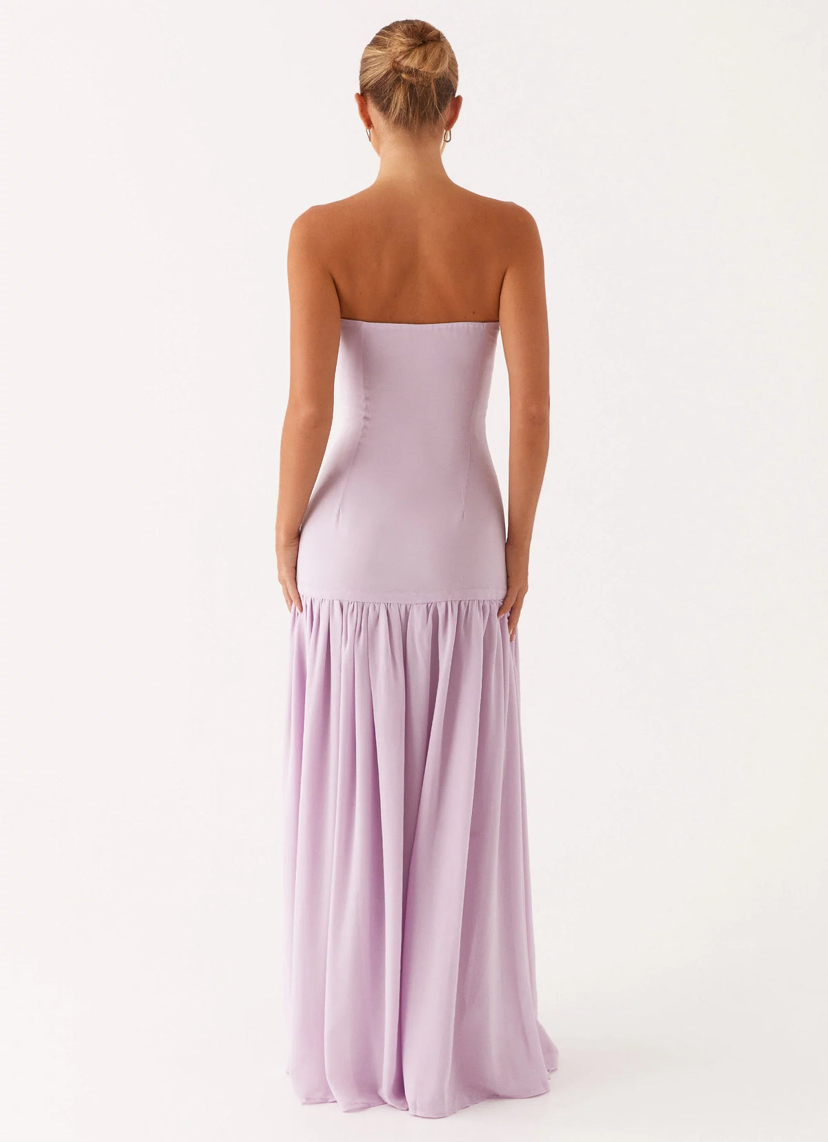 Lavender Chiffon A-Line Floor-Length Bridesmaid Dress with Straight Neck and High Slit