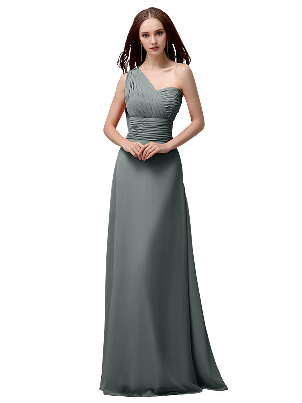 Vestidos de dama de honor únicos, sin mangas, con un solo hombro, sin tirantes, corte A y largo hasta el suelo