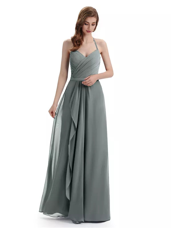 Charming Halter V-neck Off Shoulder Sleeveless Floor Length Bridesmaid Dresses