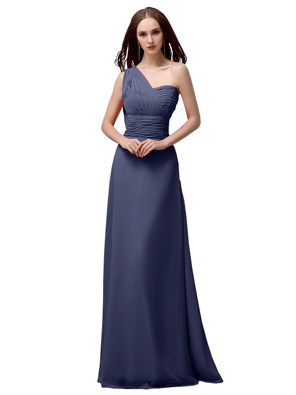 Vestidos de dama de honor únicos, sin mangas, con un solo hombro, sin tirantes, corte A y largo hasta el suelo