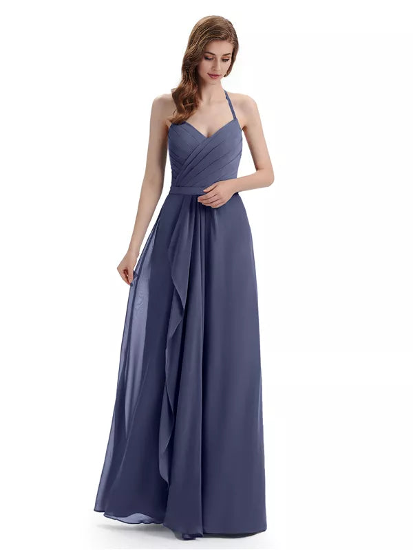 Charming Halter V-neck Off Shoulder Sleeveless Floor Length Bridesmaid Dresses