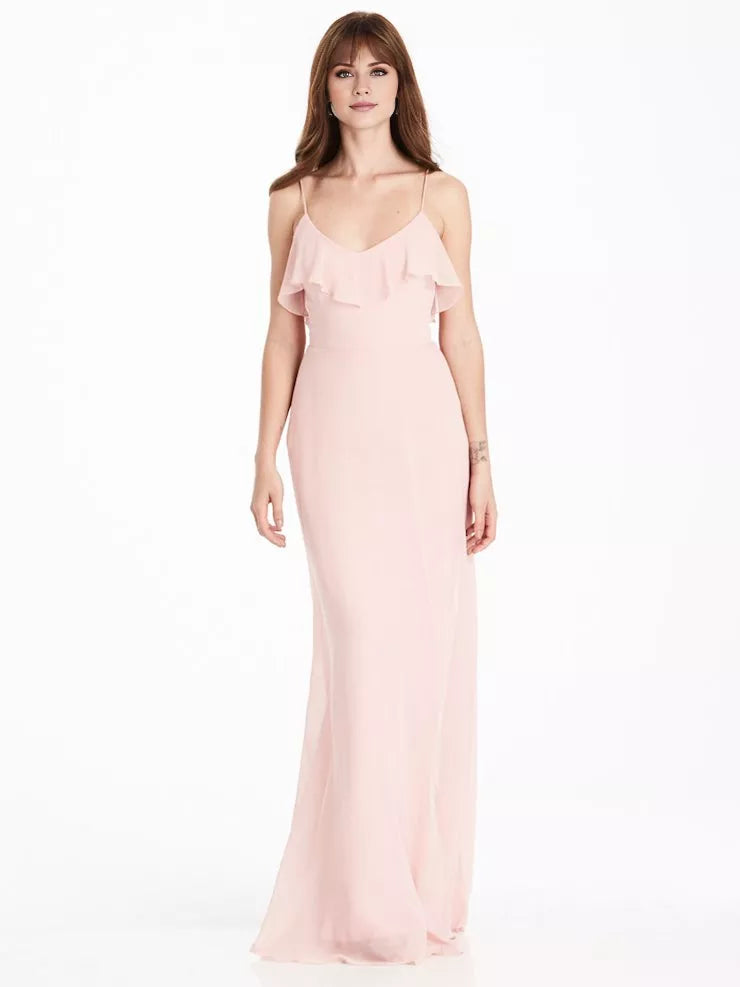 Vestido de fiesta recto con escote en V, hombros descubiertos, sin mangas, tirantes finos, espalda descubierta y largo hasta el suelo