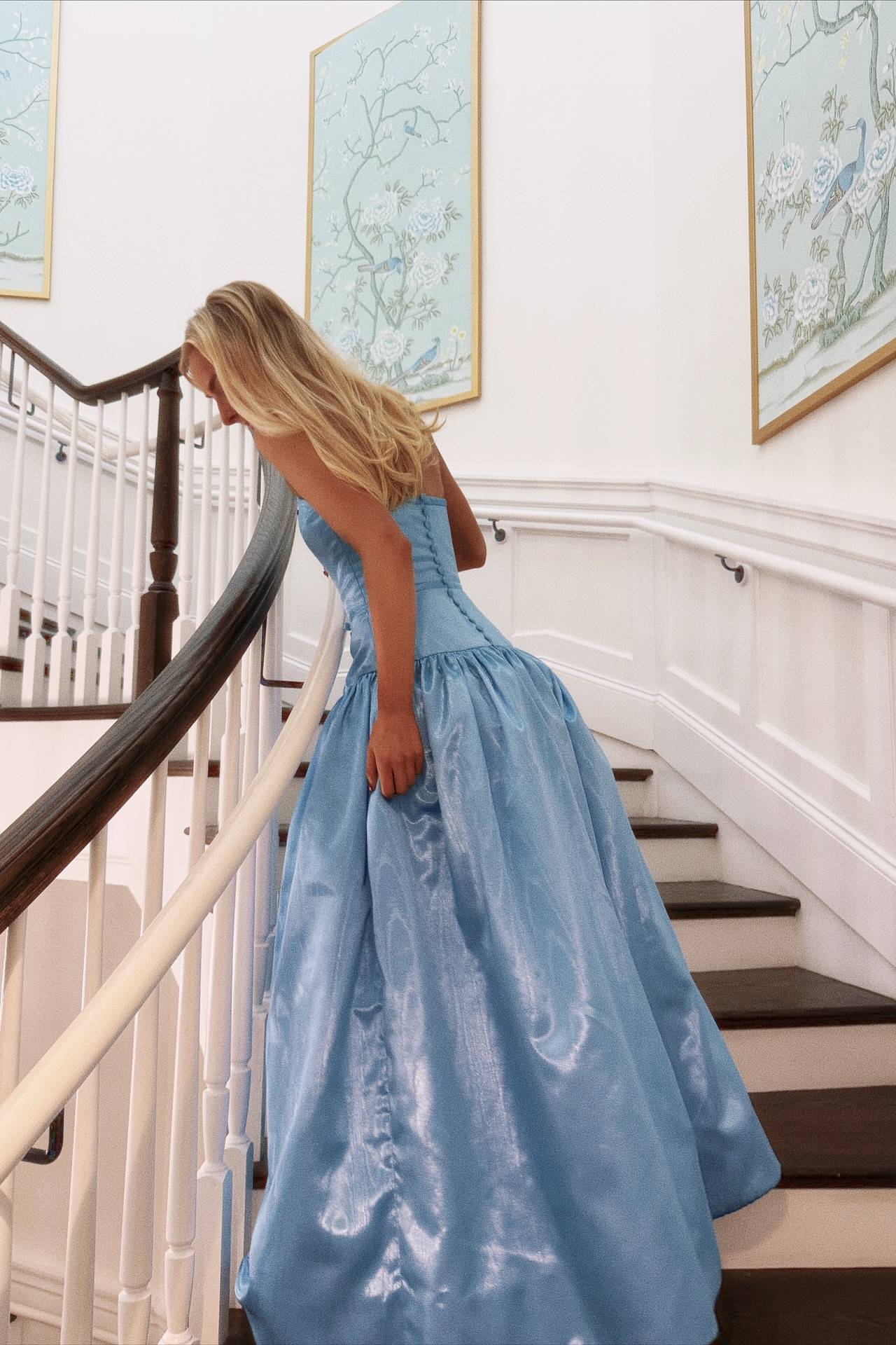 Sky Blue Taffeta A-Line Floor-Length Evening Dress with Structured Bodice