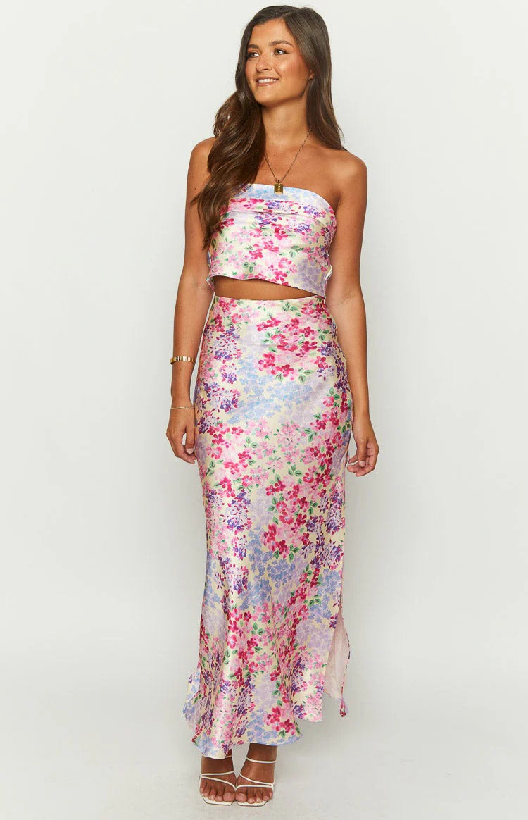 Strapless Crop Top & Open Back Mermaid Skirt with Side Slit