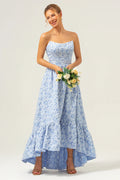 Sky Blue Taffeta A-Line Asymmetrical Bridesmaid Dress