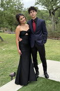 Black Mermaid Floor-Length Evening Dress with Twisted Cutout Bodice