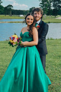 Emerald Satin A-Line Floor-Length Sweetheart Evening Dress for Prom, Bridesmaid & Formal Events