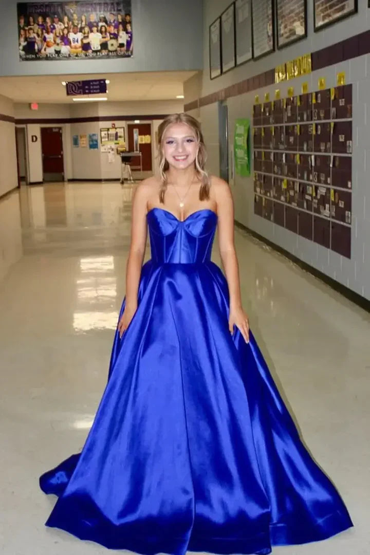 Emerald Satin A-Line Floor-Length Sweetheart Evening Dress for Prom, Bridesmaid & Formal Events