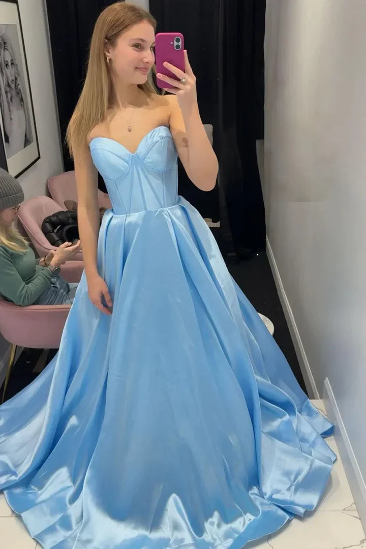 Emerald Satin A-Line Floor-Length Sweetheart Evening Dress for Prom, Bridesmaid & Formal Events