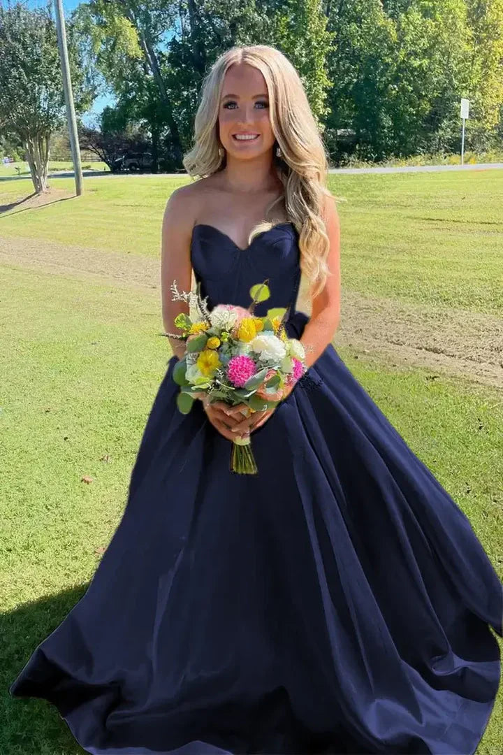 Emerald Satin A-Line Floor-Length Sweetheart Evening Dress for Prom, Bridesmaid & Formal Events