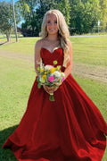 Emerald Satin A-Line Floor-Length Sweetheart Evening Dress for Prom, Bridesmaid & Formal Events