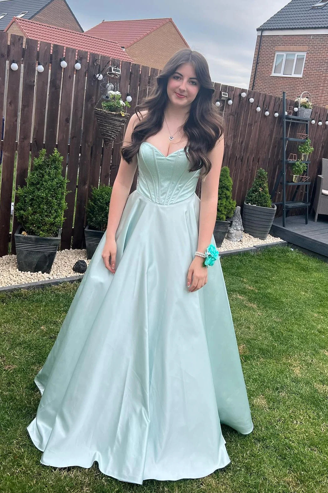 Mint Green Satin A-Line Floor-Length Sweetheart with Boned bodice and Back Zip for Prom & Formal Events