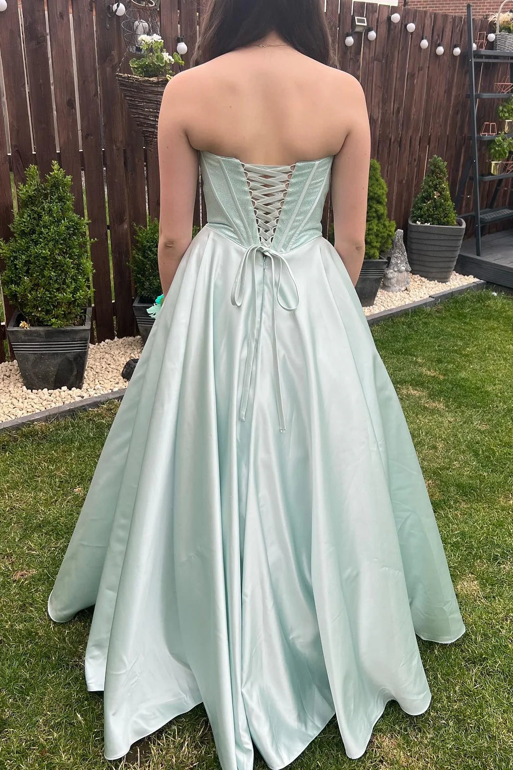 Mint Green Satin A-Line Floor-Length Sweetheart with Boned bodice and Back Zip for Prom & Formal Events