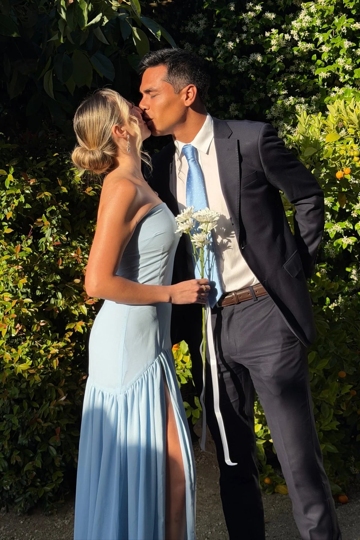 Sky Blue Satin A-Line Floor-Length Bridesmaid Dress with High Slit
