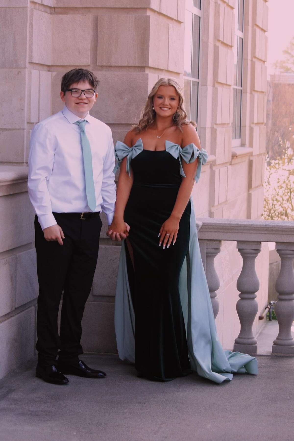 Black Velvet Off-the-Shoulder Sheath/column Gown with Bows & High Slit