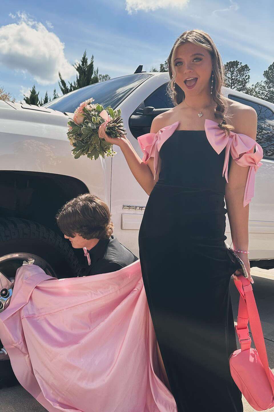 Black Velvet Off-the-Shoulder Sheath/column Gown with Bows & High Slit