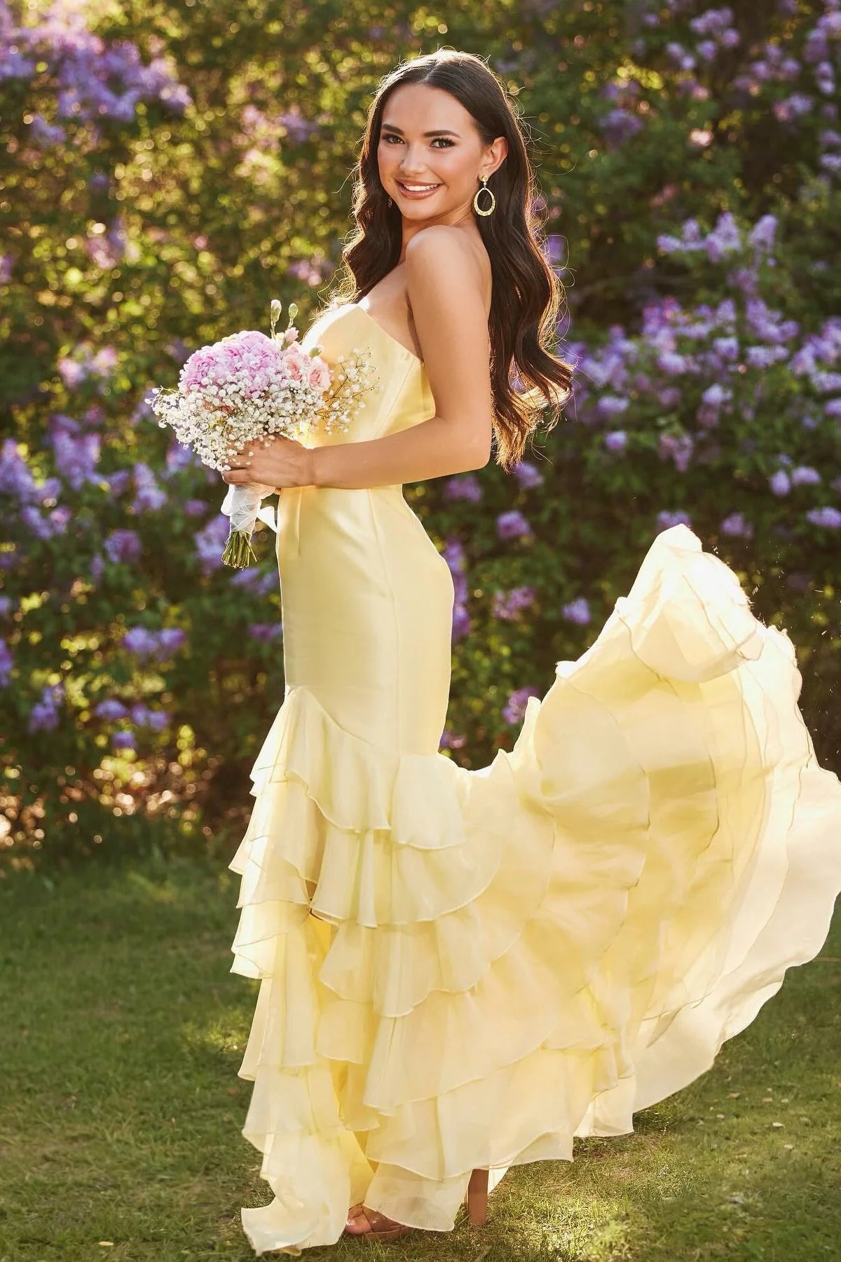 Sky Blue Satin Chiffon Mermaid Floor-Length Bridesmaid Dress