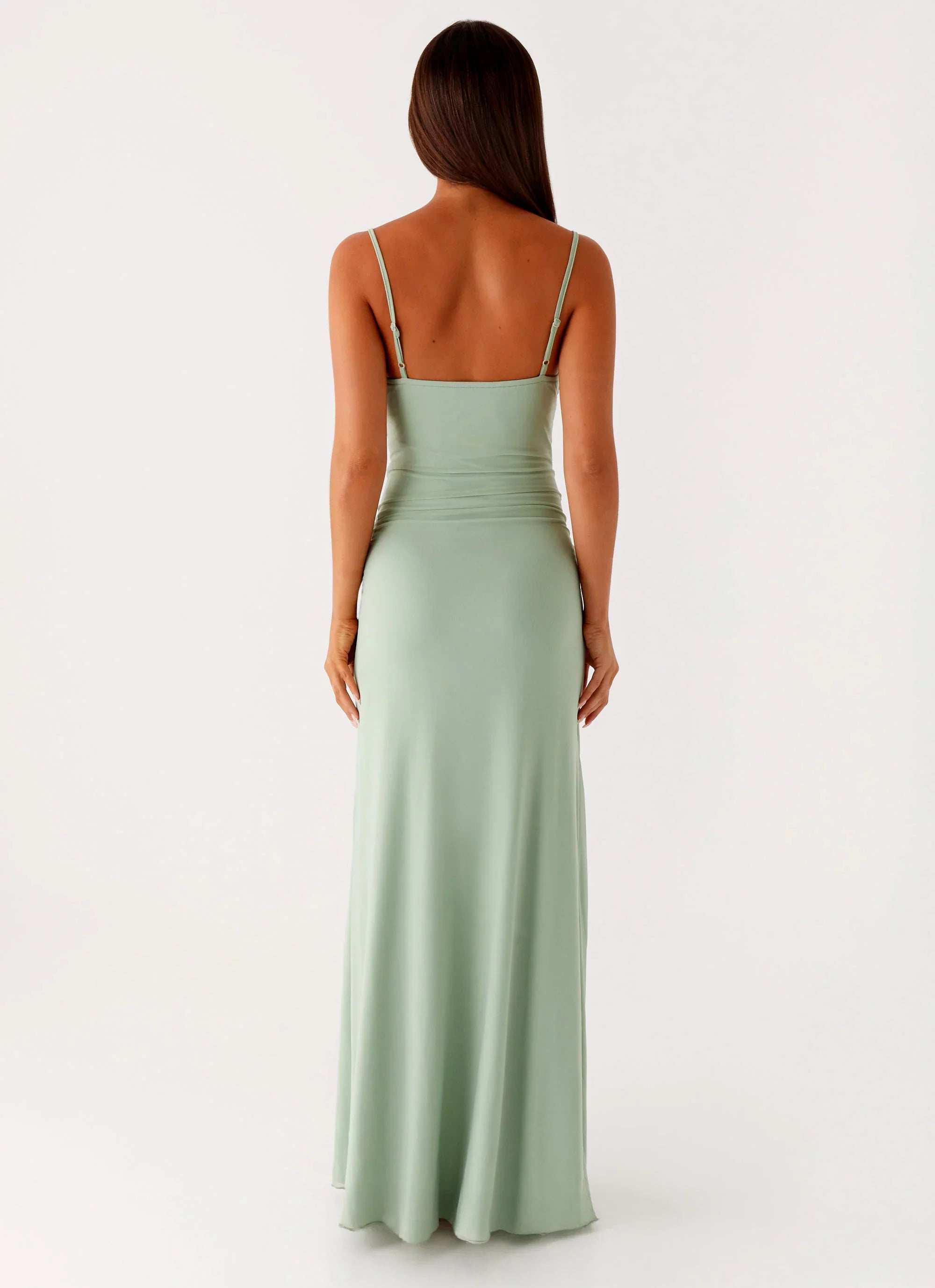Streamlined A-Line Square-Neck Sleeveless Backless Ruched Floor-Length Prom Dress