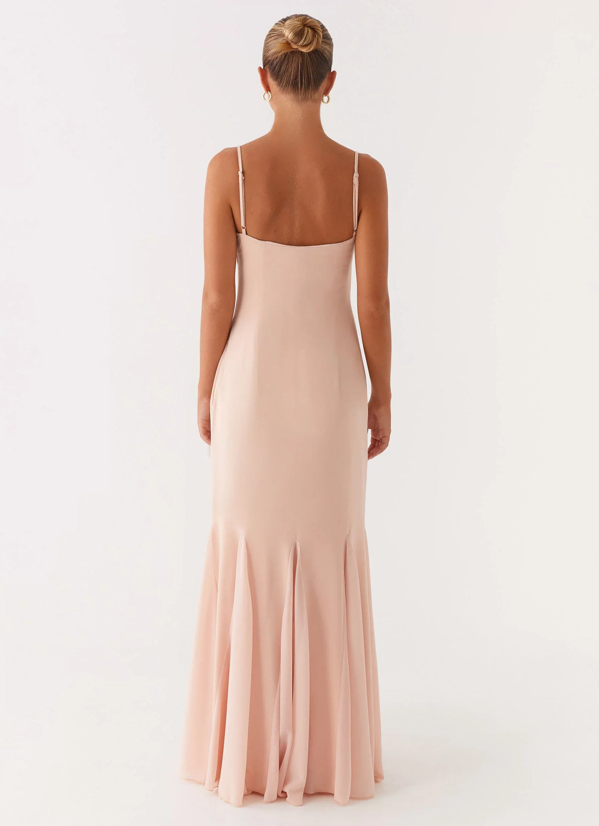 Blushing Pink Crepe Mermaid Floor-Length Bridesmaid Dress with Square Neck and Spaghetti Straps