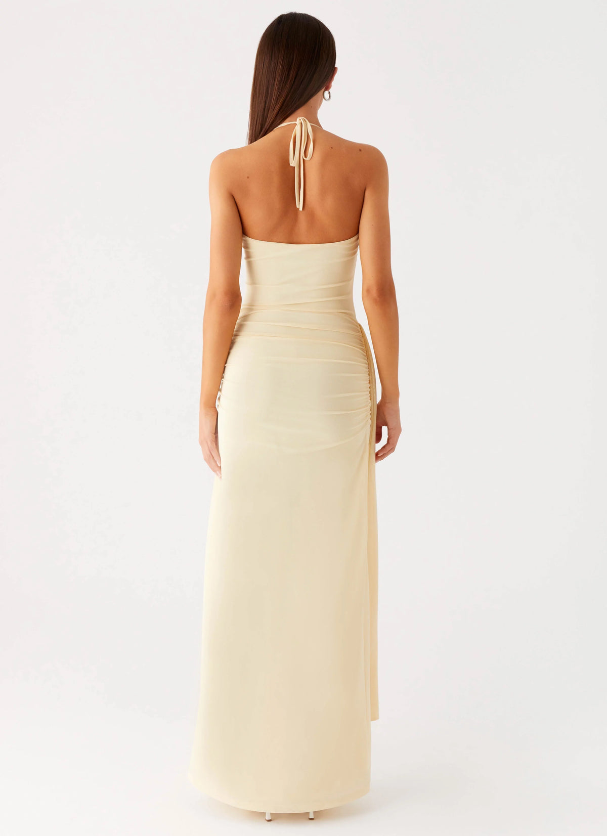 Butter Stretch Knit Sheath/column Floor-Length Halter neckline Bridesmaid Dress