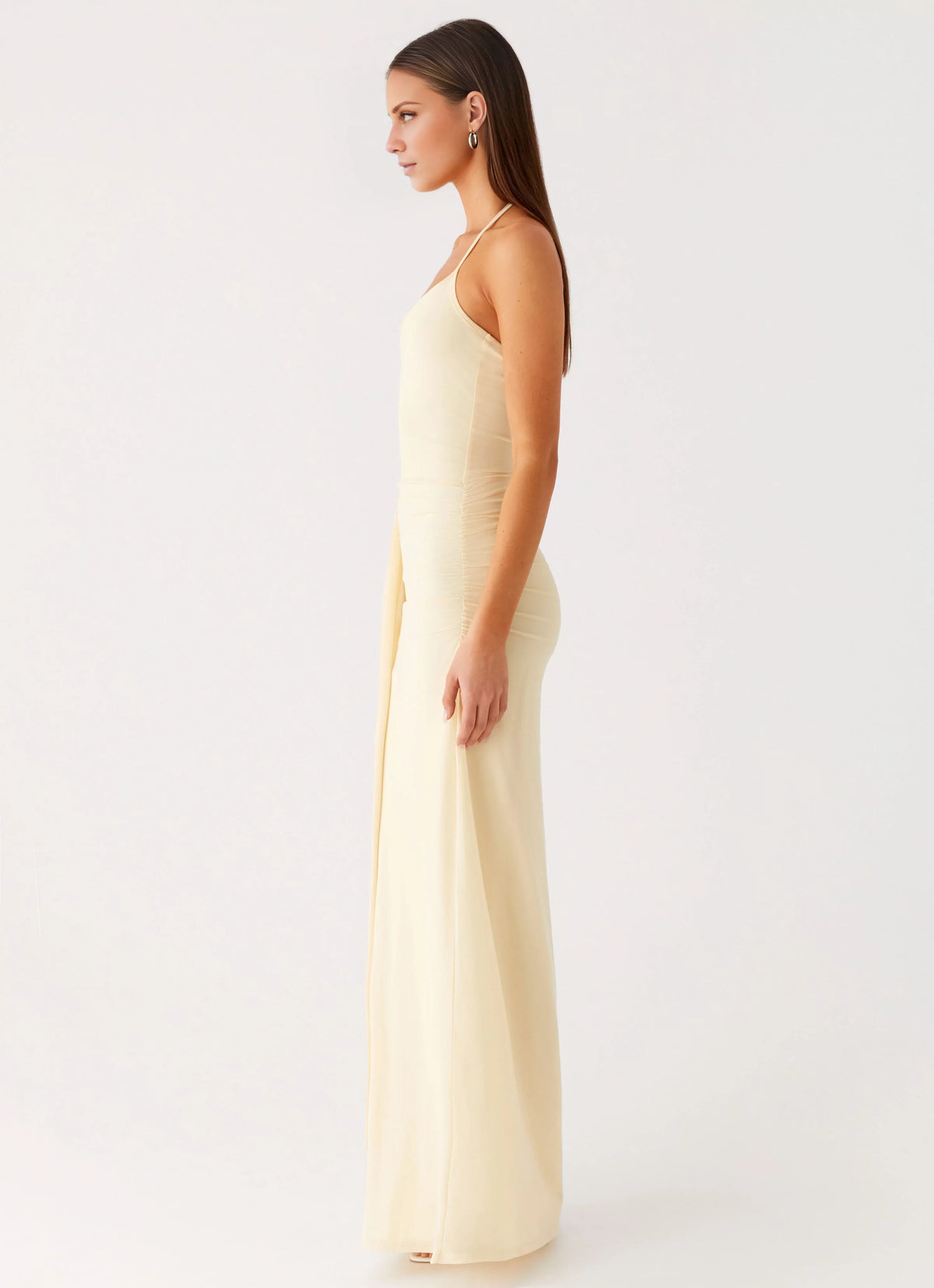 Butter Stretch Knit Sheath/column Floor-Length Halter neckline Bridesmaid Dress