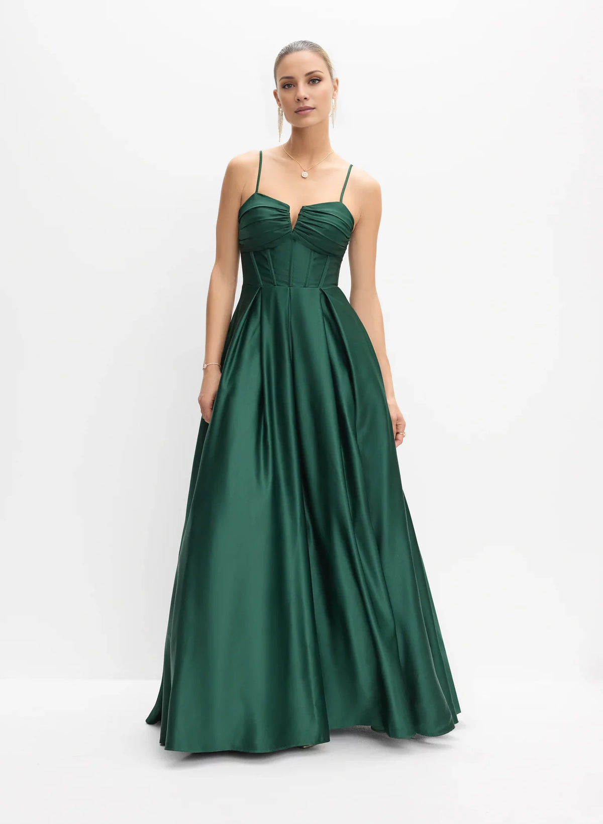 Forest Green Satin A-Line Floor-Length Bridesmaid Dress | Sweetheart Neckline