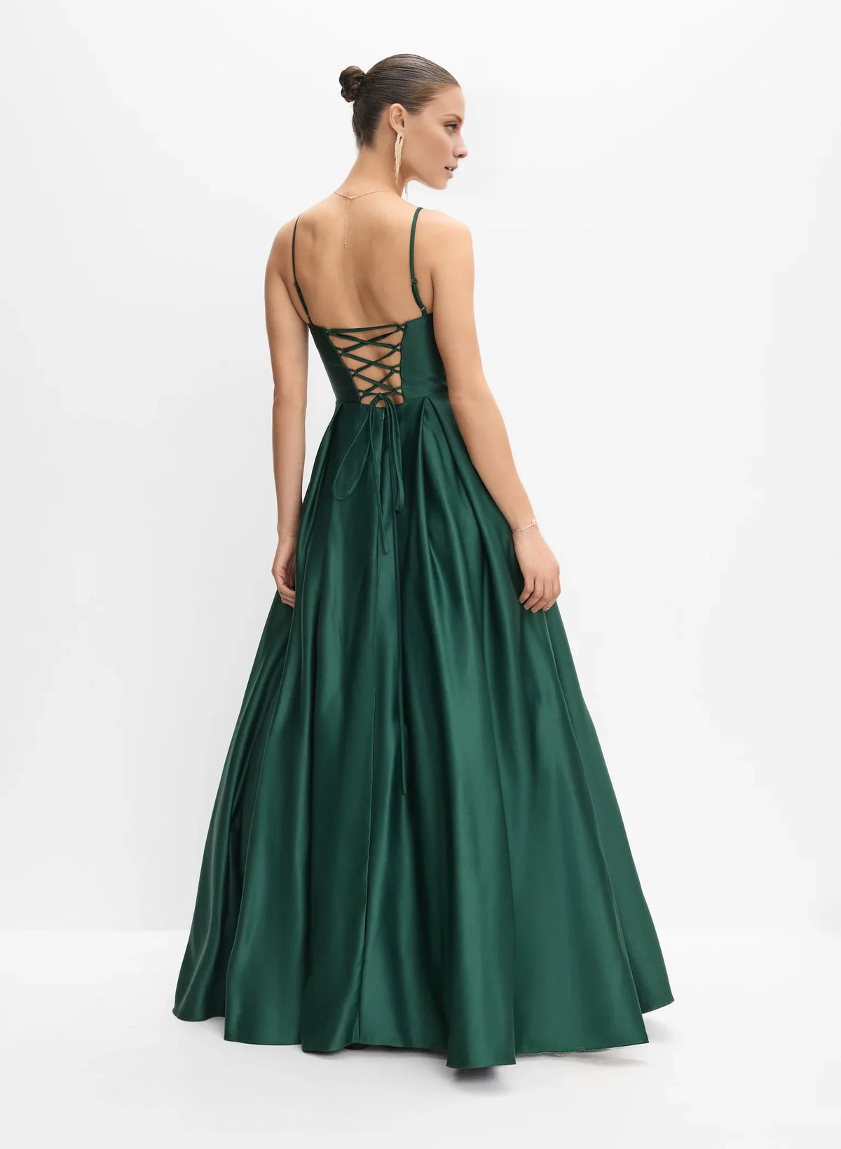 Forest Green Satin A-Line Floor-Length Bridesmaid Dress | Sweetheart Neckline