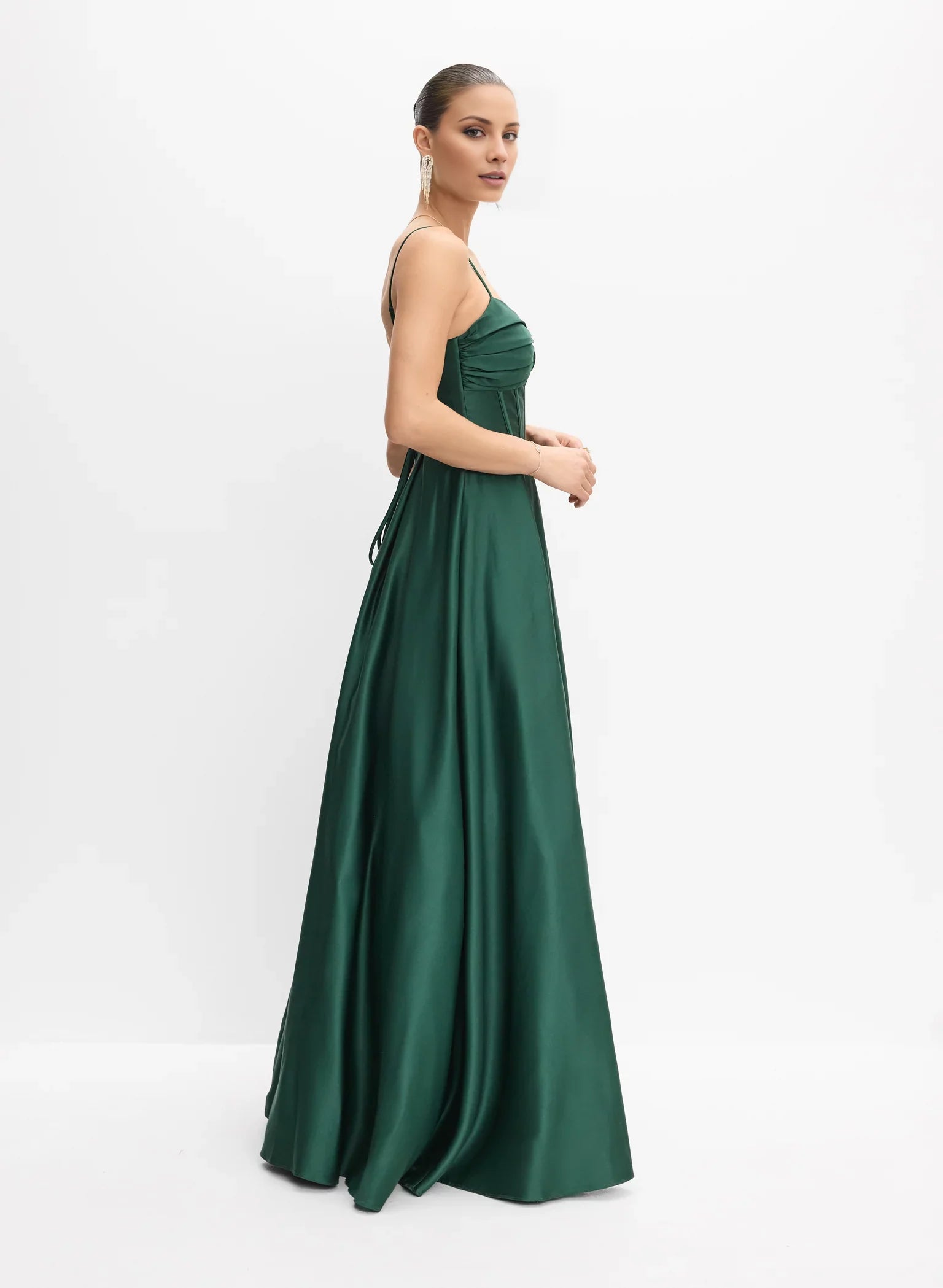 Streamlined Sweetheart Neck Sleeveless Spaghetti Strap Lace-Up Back A-Line Satin Floor-Length Evening Dress