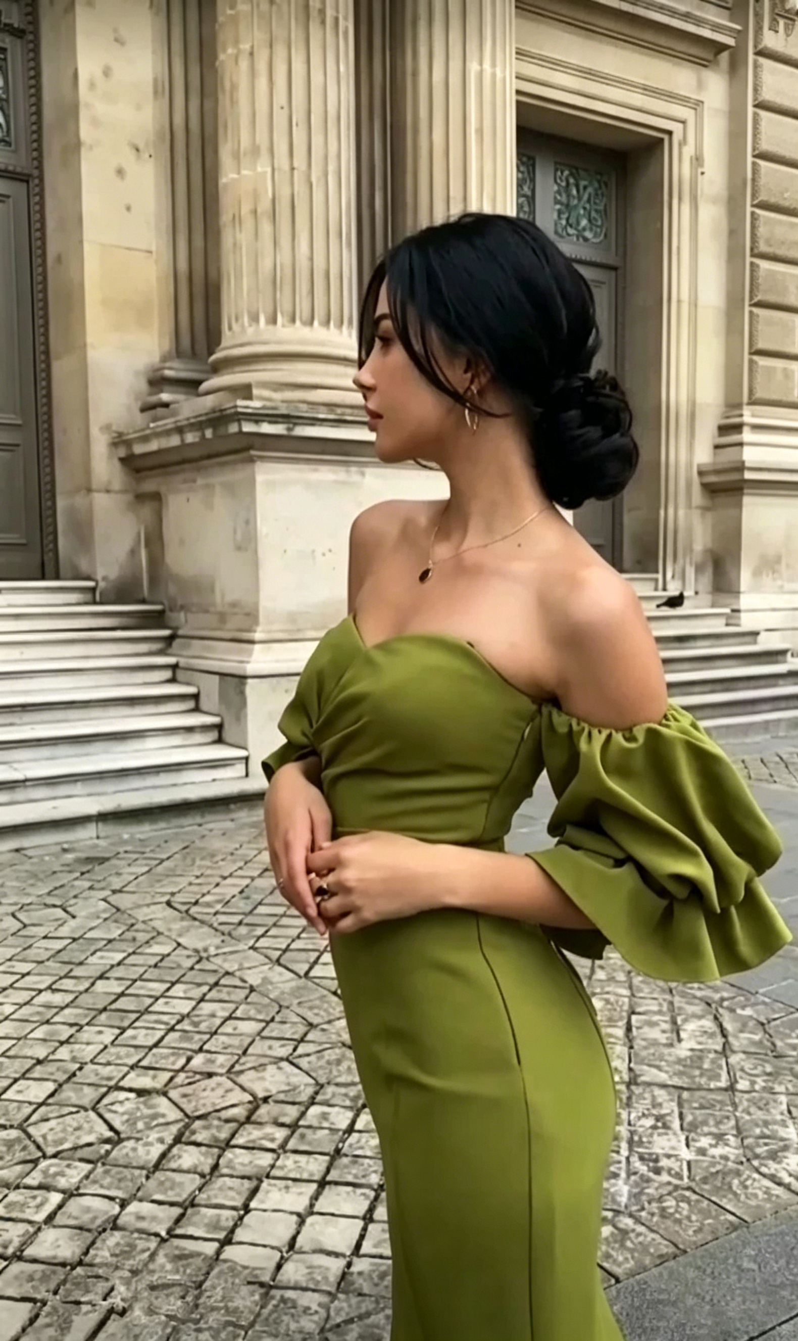 Striking Mermaid Off Shoulder Puff Sleeve Corset Back Floor Length Evening Dresses