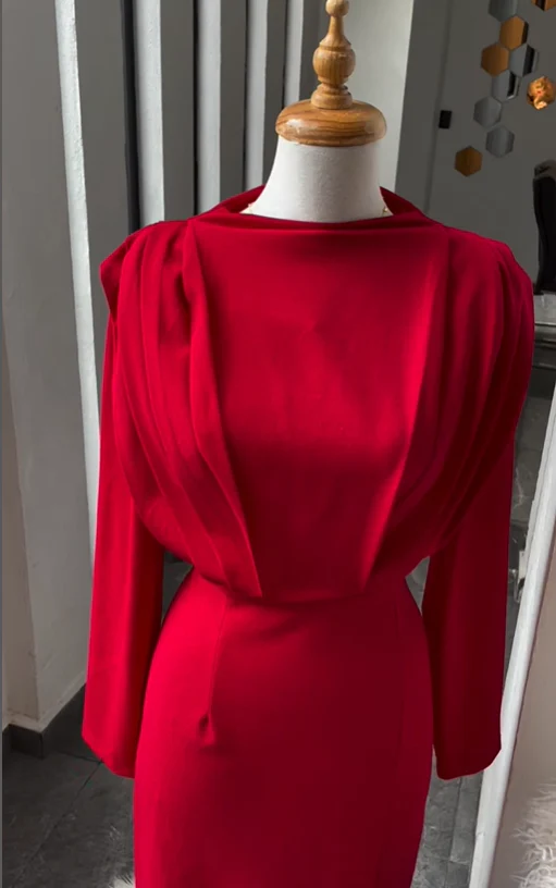 Striking Sheath Maxi Dress High Neck Long Sleeve Back Slit Formal Evening Dresses