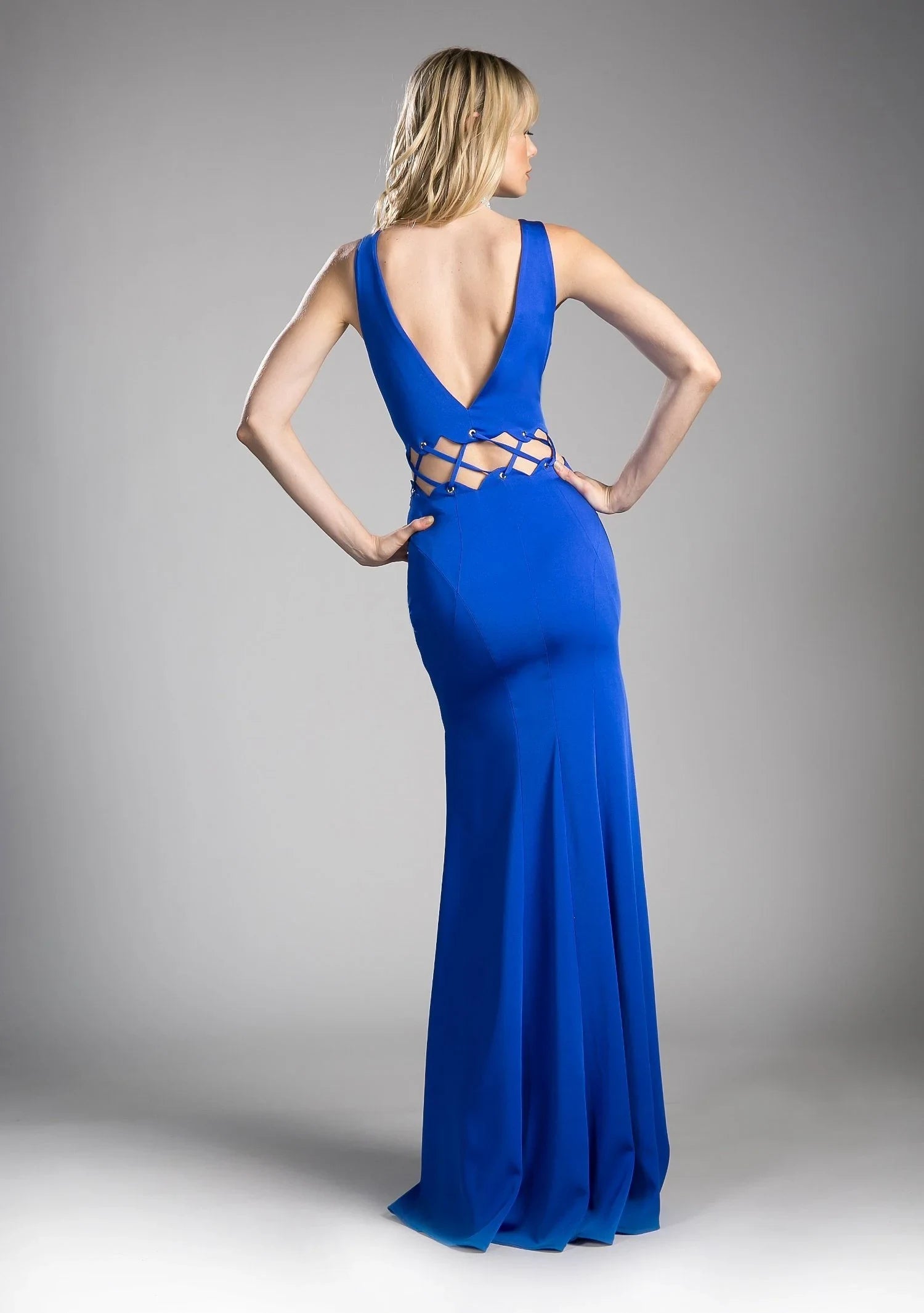 Striking Satin Mermaid V-Neck Sleeveless Criss-Cross Open Back Floor-Length Evening Dresses