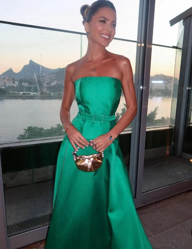 Structured A-line strapless square neck belted floor-length formal evening gown