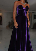 Purple Velvet A-Line Sweetheart Floor-Length Gown