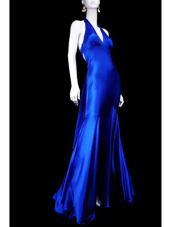 Stunning Mermaid Halter Neck Open Back Floor Length Satin Evening Dress