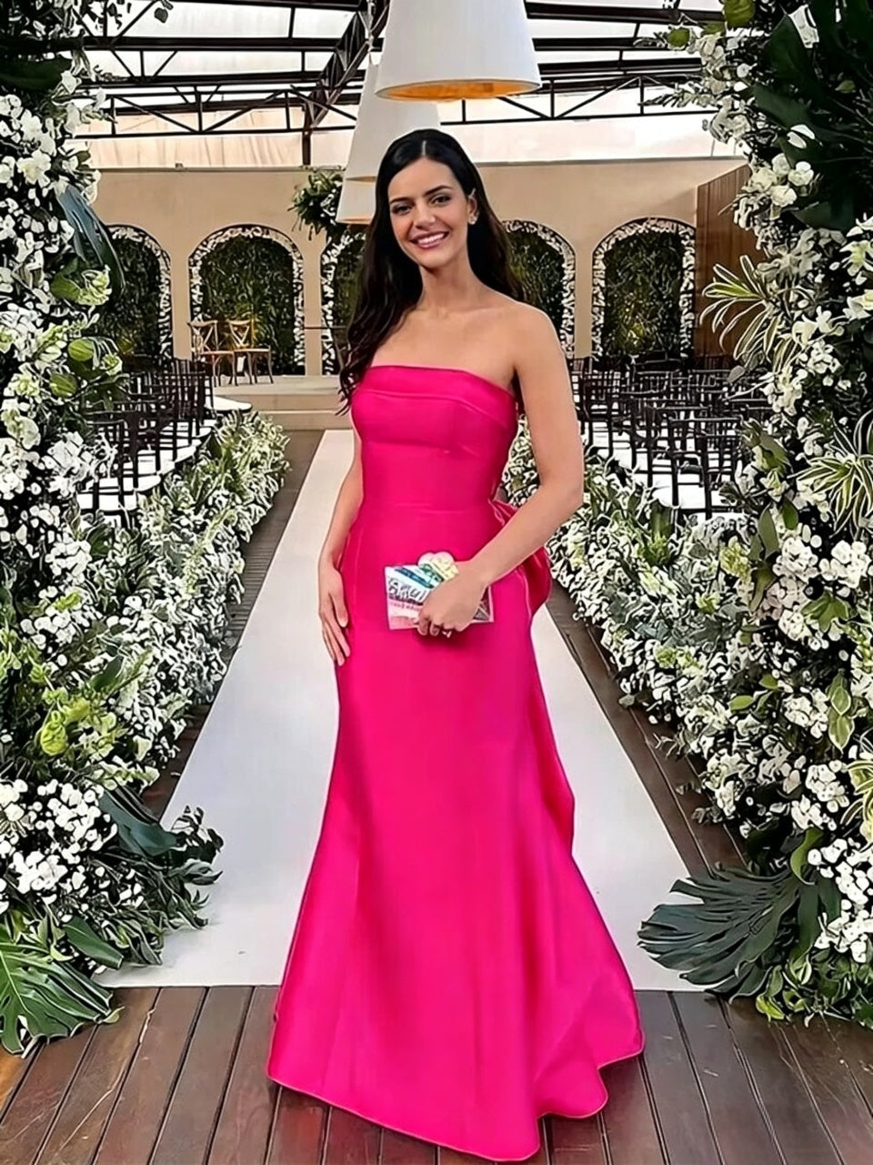Stunning Mermaid Strapless Sleeveless Big Bow Back Floor Length Evening Dress