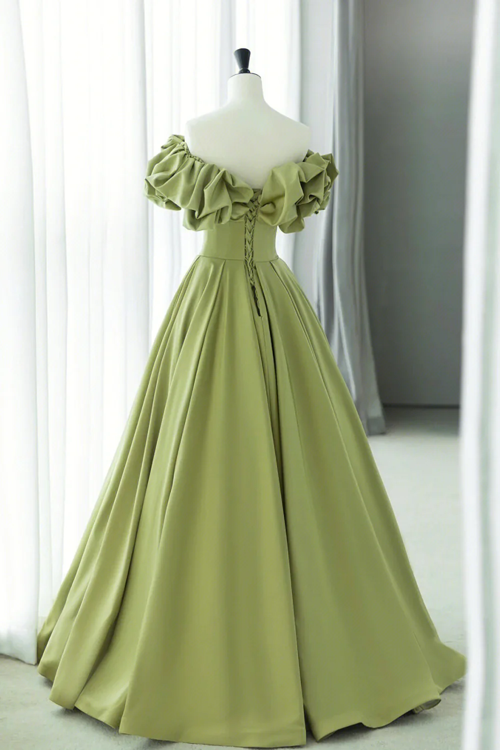 Stunning Ball Gown Off The Shoulder Puff Sleeve Corset Back Floor Length Evening Dress
